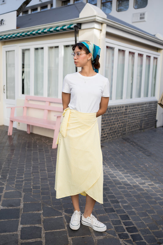 Mimosa Check Wrap Skirt